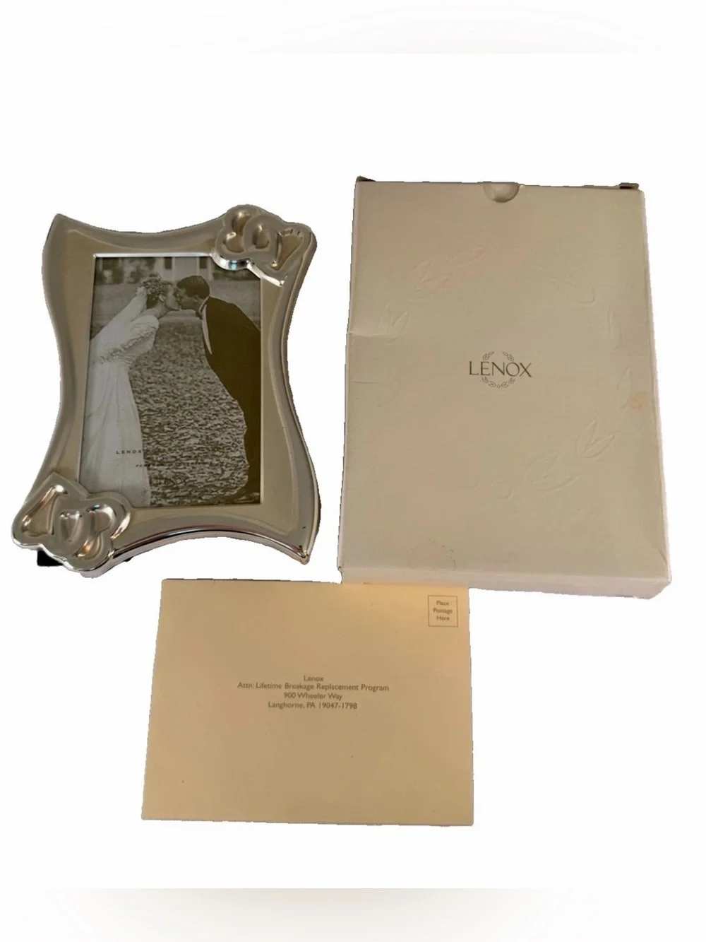 Lenox White Silver-Tone Wedding Promises 4x6 Frame Vintage